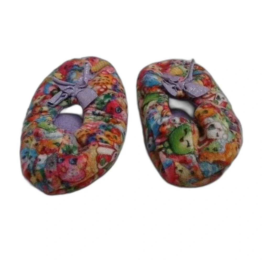 Shopkins Girls Fleece Slippers Non-Slip Grippers Purple Pink Glitter Size S/M